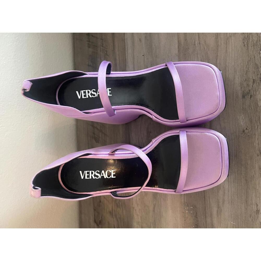 Versace Lilac Purple Satin Platform Sandals 170mm Size 37.5